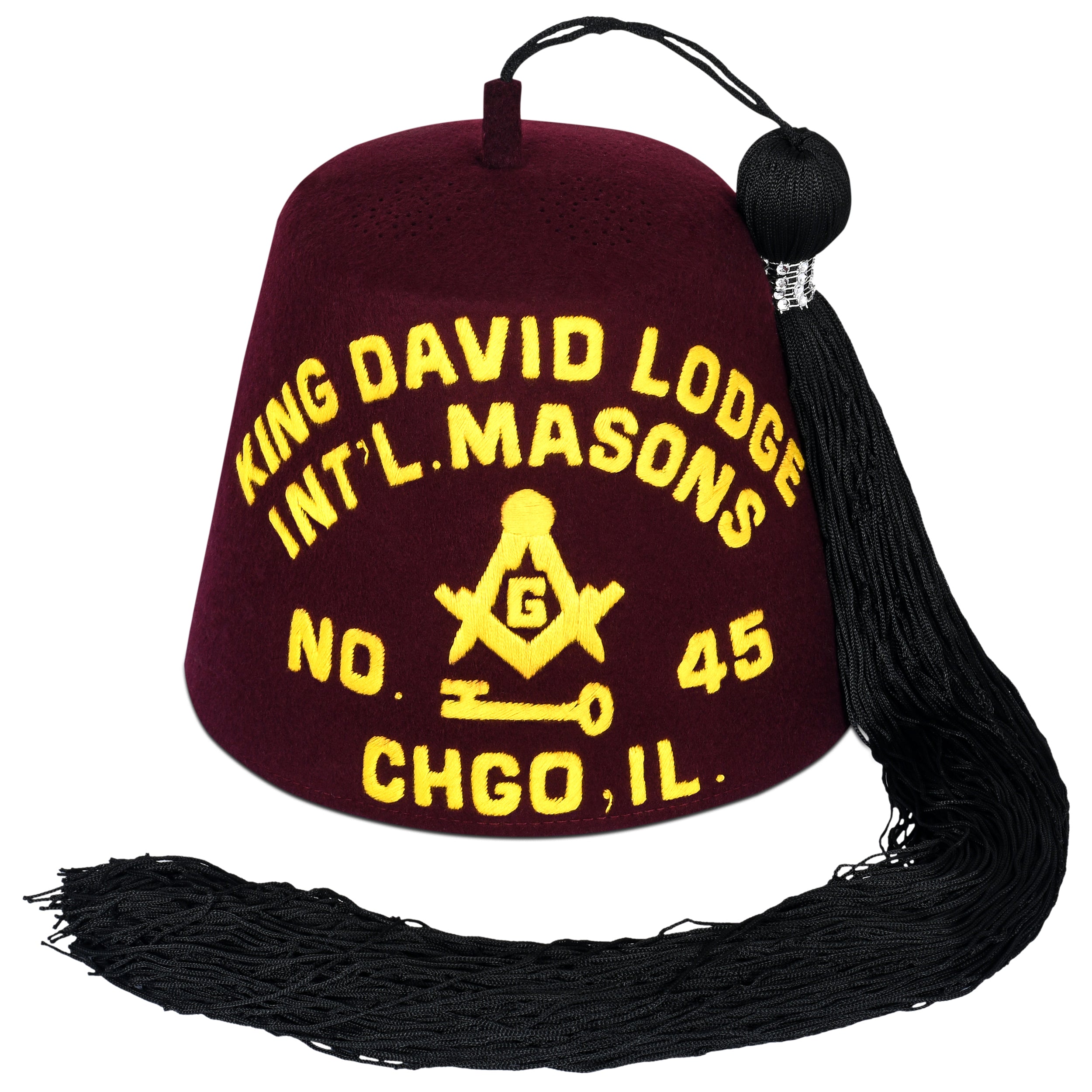 International Masons Fez Hat Maroon With Silk Machine Embroidery