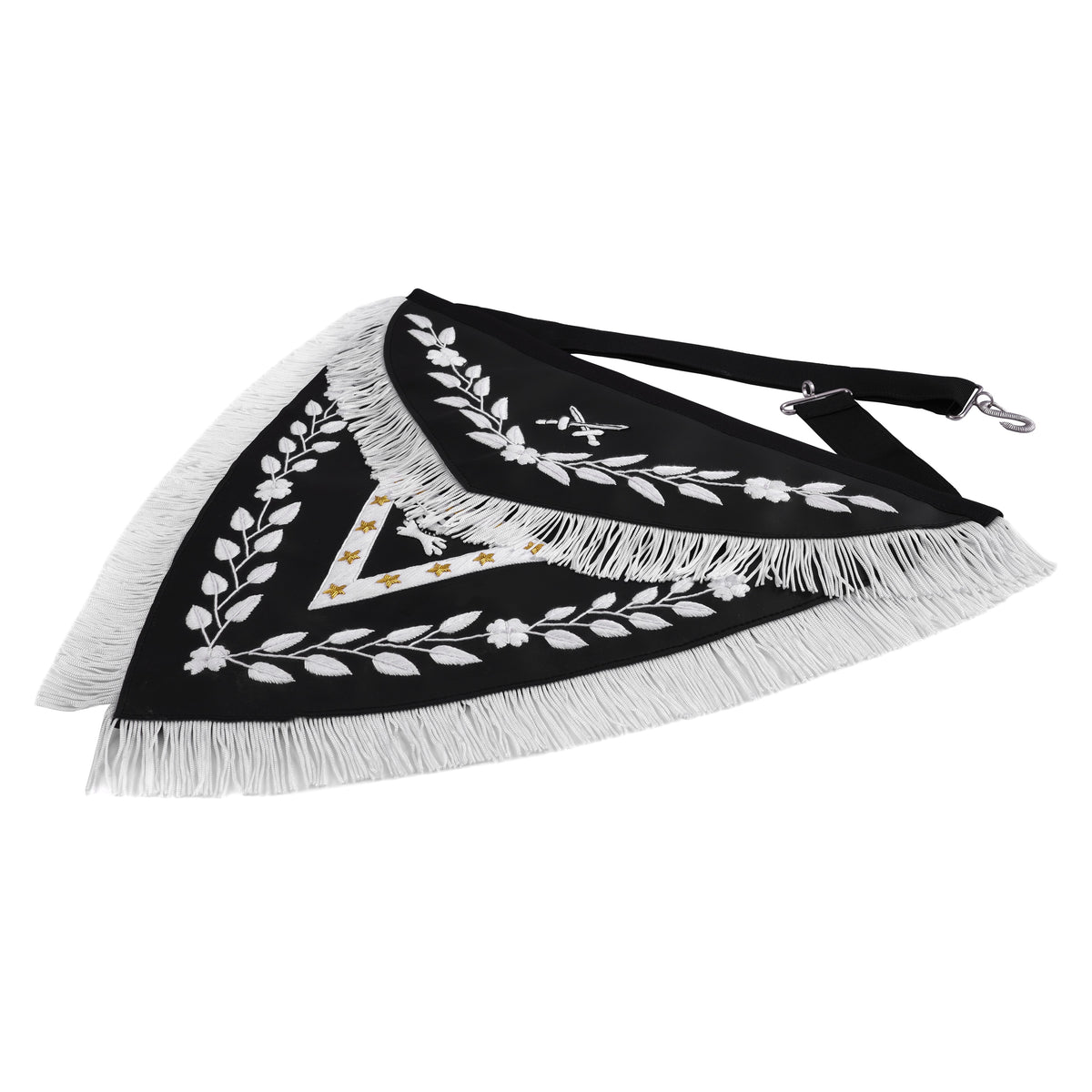 Knights Templar Apron - Triangular Black Velvet Hand Embroidery With Silver Tassels - Bricks Masons