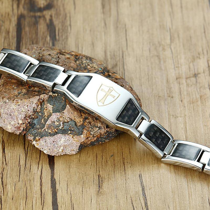 Knights Templar Bracelet - Cross Carbon Fiber Magnetic - Bricks Masons