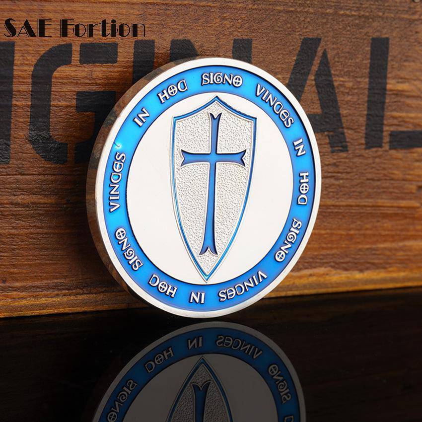 Knights Templar - IN HOC SIGNO VINCES Light Blue Coin - Bricks Masons