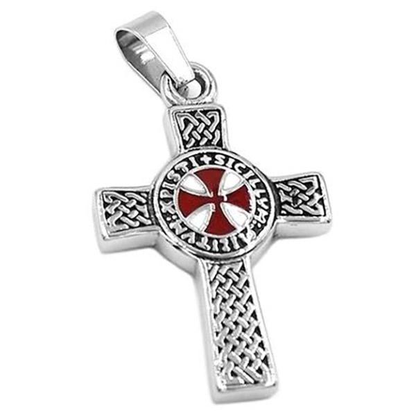 Knights Templar Necklace - Celtic Knot Red Cross Pendant - Bricks Masons