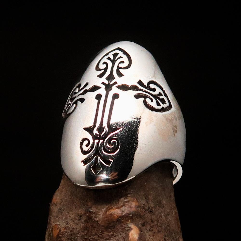 Knights Templar Ring - Antique Sterling Silver Cross - Bricks Masons