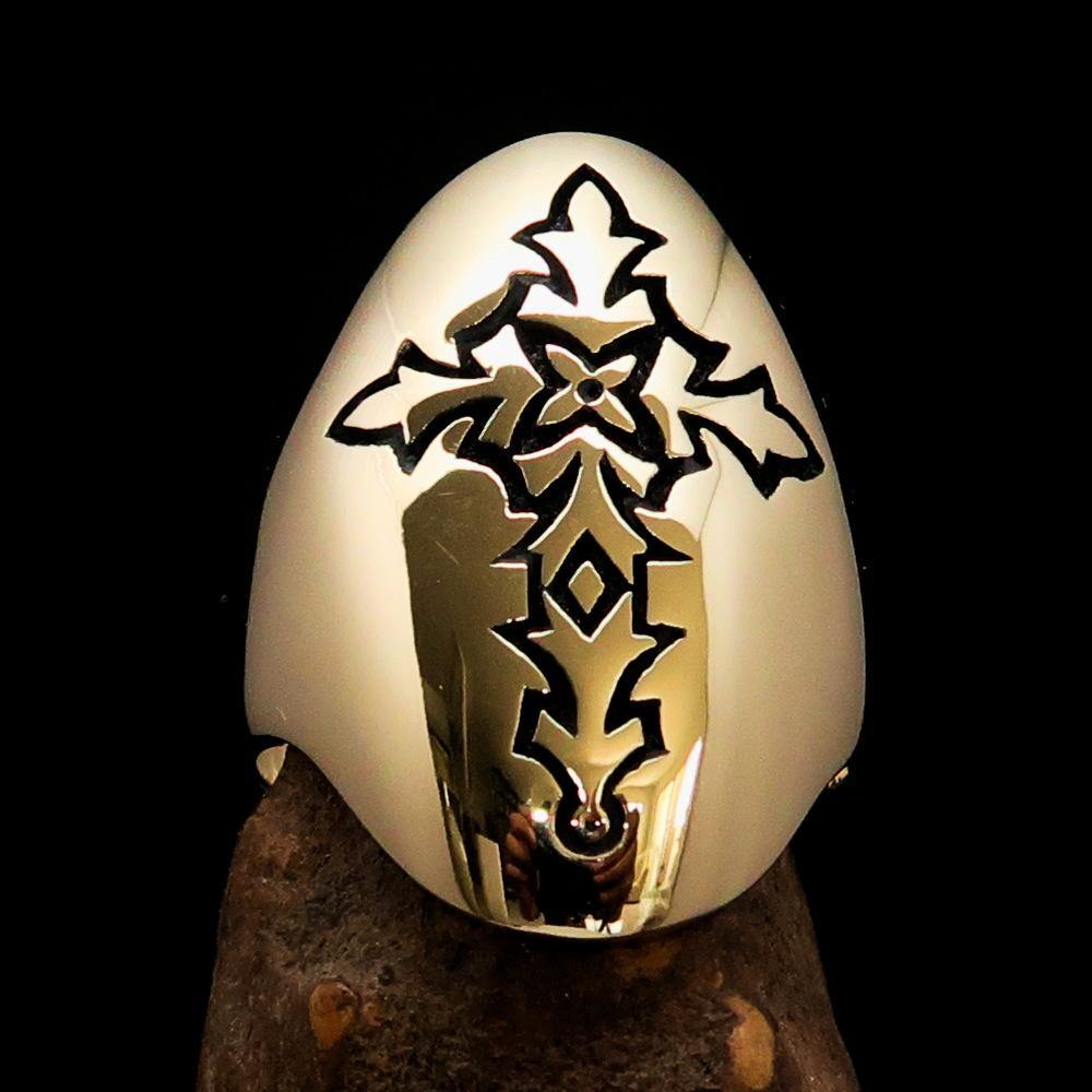 Knights Templar Ring - Gold Brass Ring With Cross - Bricks Masons