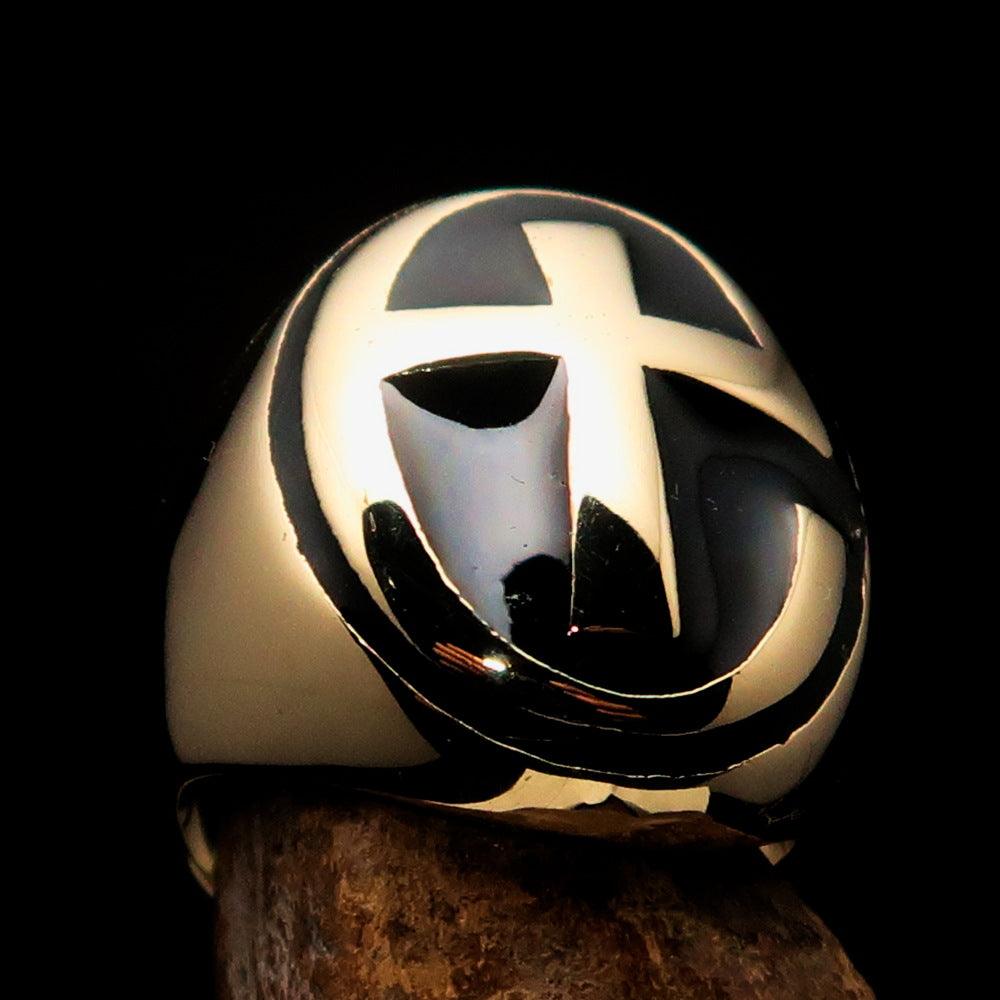 Knights Templar Ring - Solid Brass Gold Cross - Bricks Masons