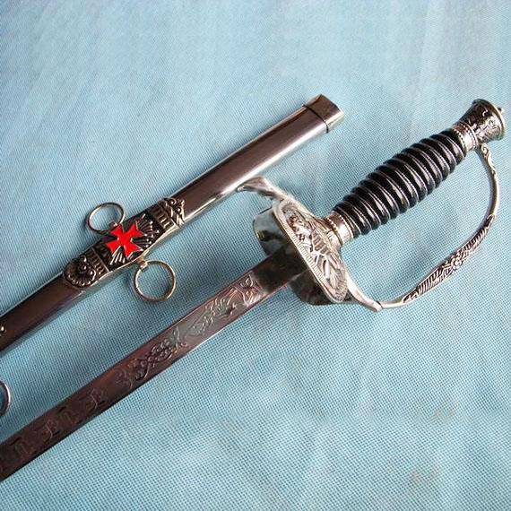 Knights Templar Sword - Red Cross Silver 35.6" - Bricks Masons
