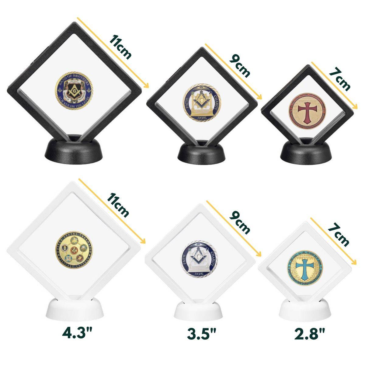 Masonic Coin Holder - 3D Floating Coin Display Black & White - Bricks Masons