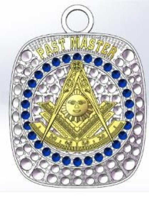 Past Master Blue Lodge Pendant - White Gold Plated With Rhinestones - Bricks Masons