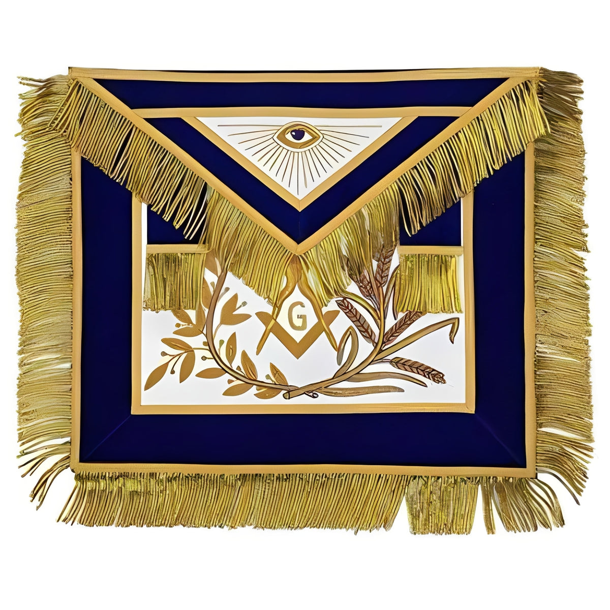 Master Mason Blue Lodge Apron - Blue Velvet with Gold Fringe Hand Embroidered - Bricks Masons