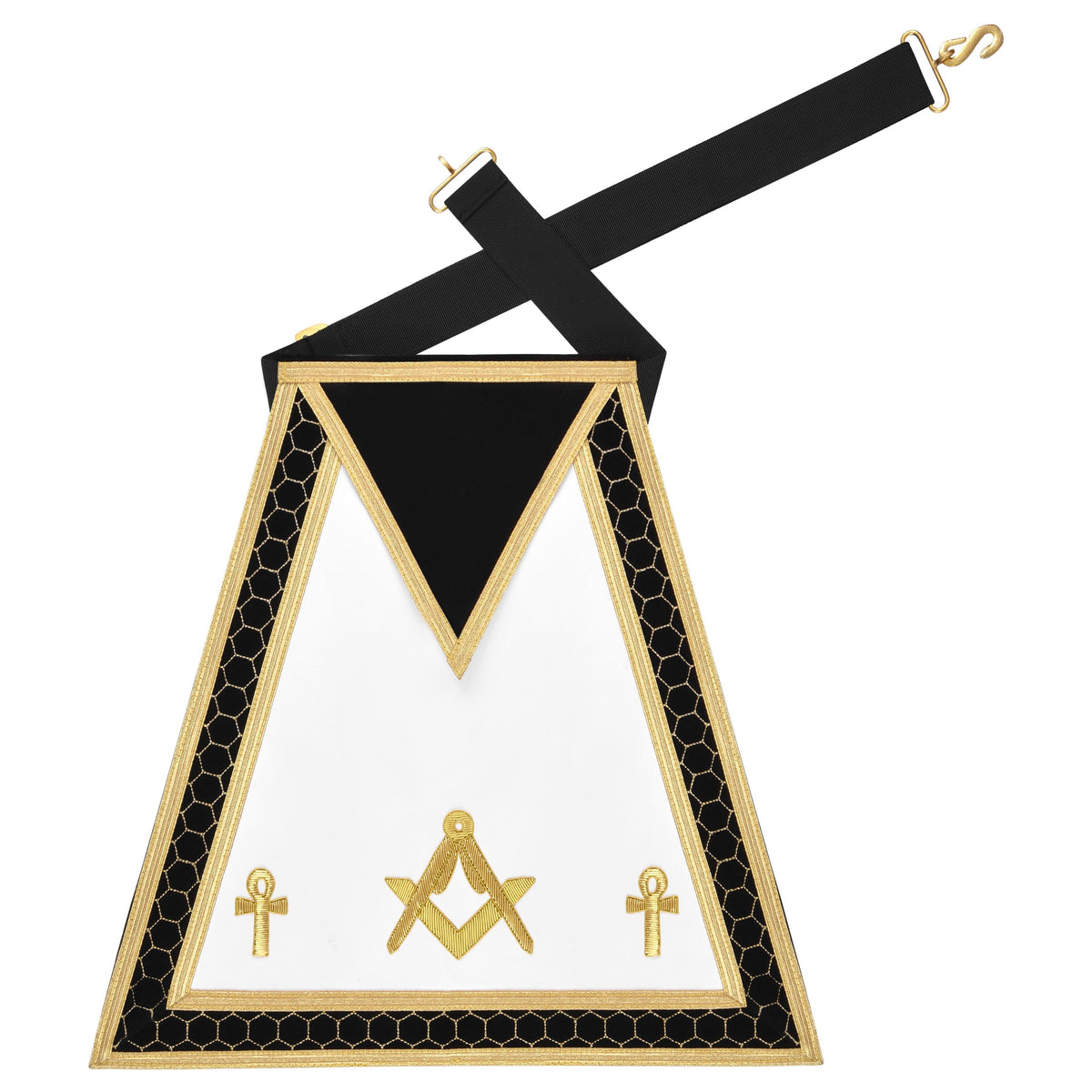 Master Mason Blue Lodge Apron - S&C with Ankh Cross Hand Embroidery Gold Bullion