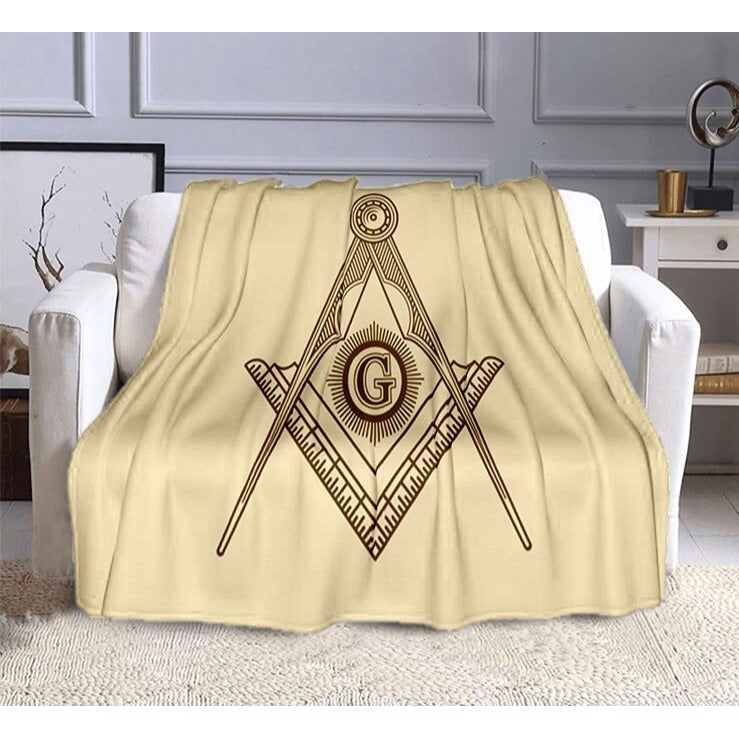 Master Mason Blue Lodge Blanket - Beige Square and Compass G