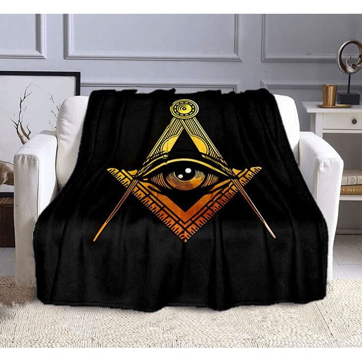 Master Mason Blue Lodge Blanket - Eye Of Providence Black Background
