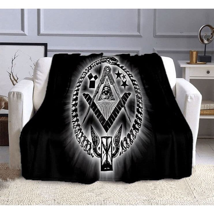 Master Mason Blue Lodge Blanket - Eye Of Providence Black & White