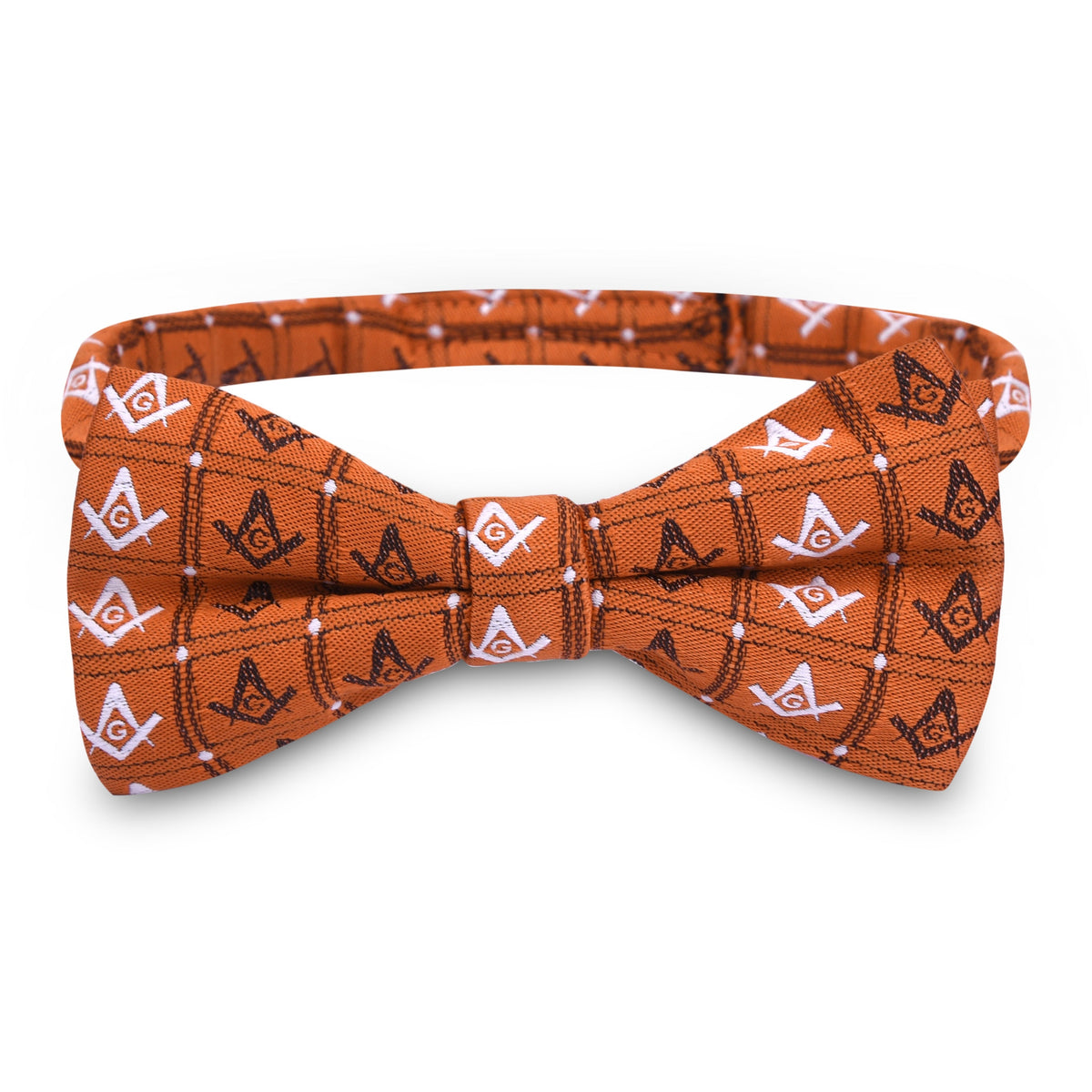 Master Mason Blue Lodge Bow Tie - Orange Square & Compass G Pattern