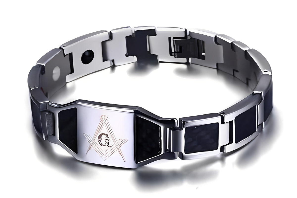 Master Mason Blue Lodge Bracelet - Silver Magnetic Stainless Steel - Bricks Masons