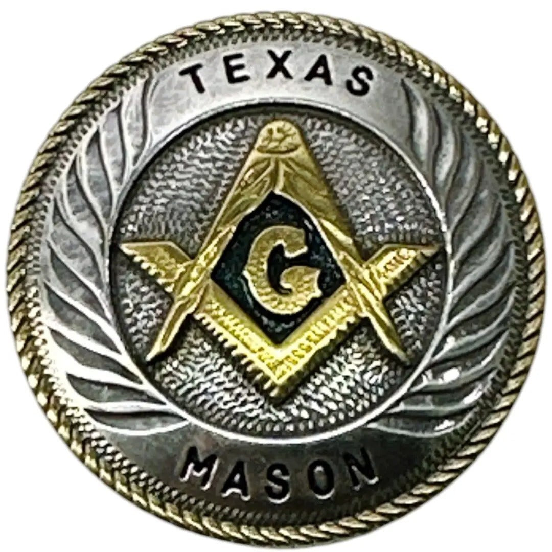 Meistermaurer-Concho der Blue Lodge – Texas Mason Winkelmaß und Zirkel (1 3/4 Zoll)