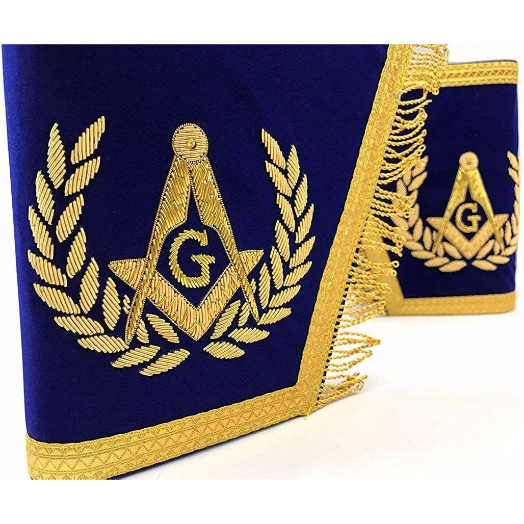 Master Mason Blue Lodge Cuff - Dark Blue & Gold Square & Compass G with Fringe