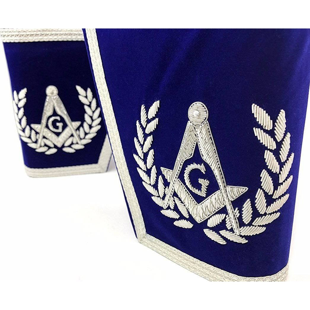 Master Mason Blue Lodge Cuff - Dark Blue & Silver Hand Embroidery