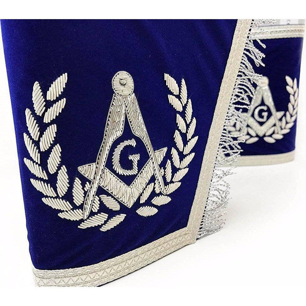 Master Mason Blue Lodge Cuff - Dark Blue & Silver Hand Embroidery with Fringe