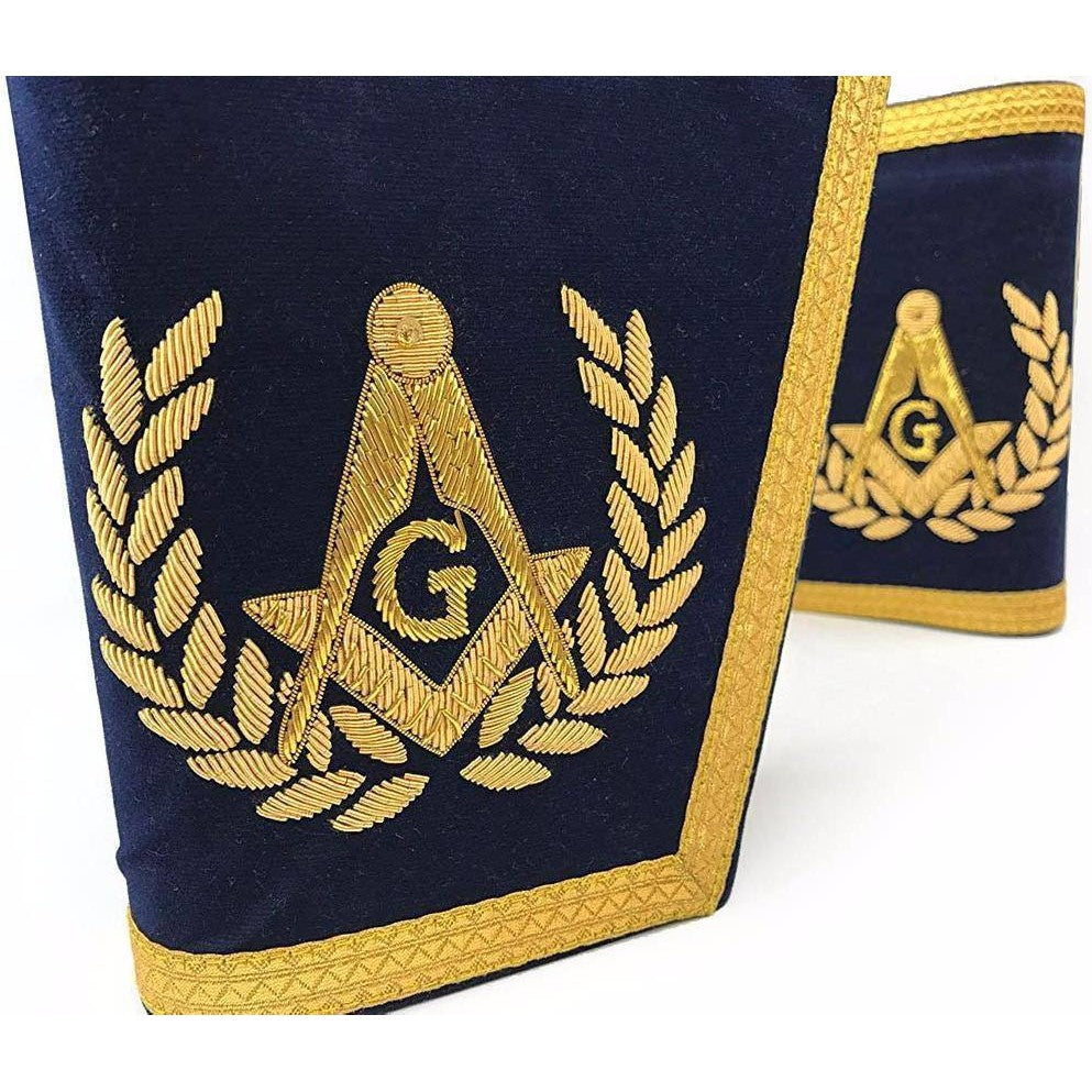 Master Mason Blue Lodge Cuff - Navy Blue Hand Embroidered Square & Compass G