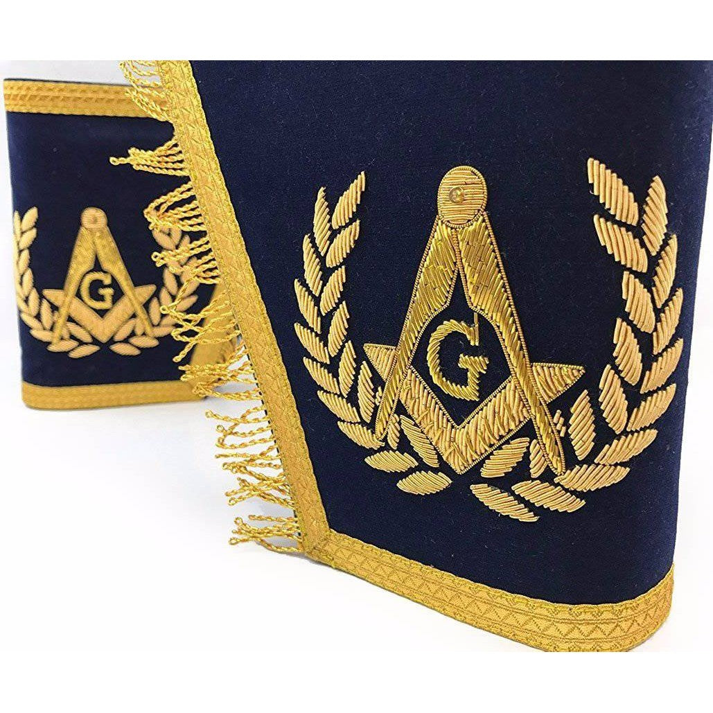 Master Mason Blue Lodge Cuff - Navy Blue Hand Embroidery Square & Compass G