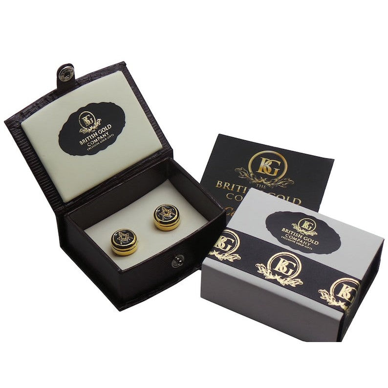 Manschettenknöpfe der Freimaurerloge – Luxuriöses Set mit 24-karätiger Goldplattierung und Geschenkbox