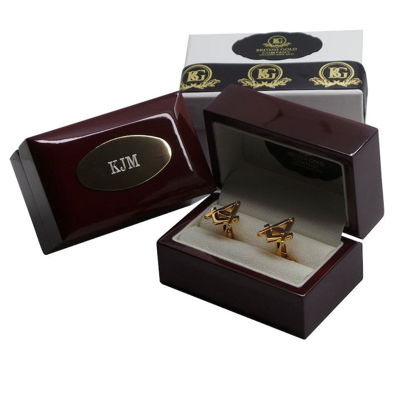 Manschettenknöpfe der Freimaurerloge – Gold, personalisiert, luxuriöses Set in Geschenkbox