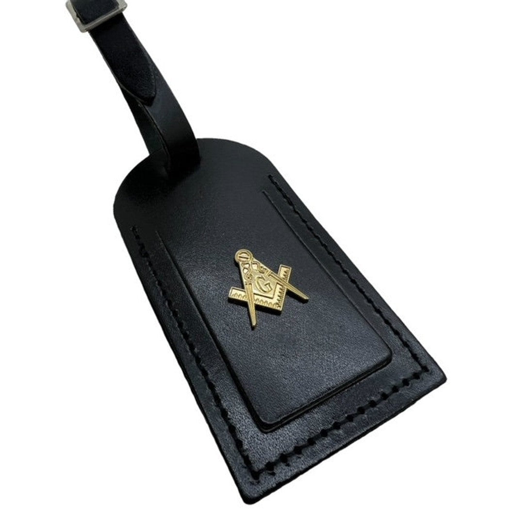 Master Mason Blue Lodge Luggage Tag - Leather Gold Engraved Case Label Personalized