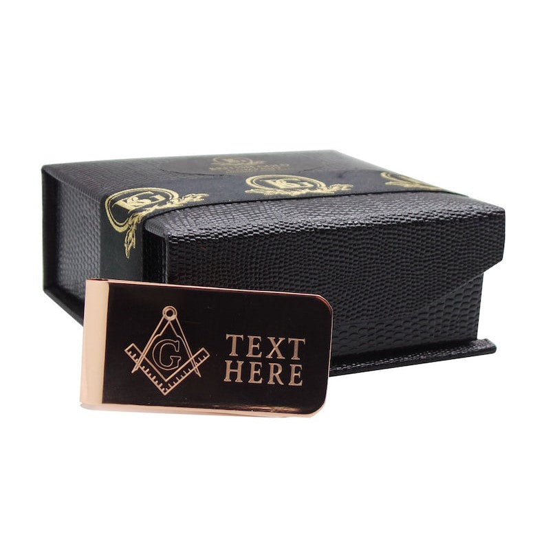 Master Mason Blue Lodge Money Clip - 18k Rose Gold Clad gift Case Engraving