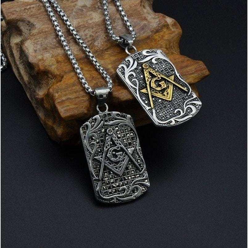Master Mason Blue Lodge Necklace - Metal Square and Compass G Pendant (Gold & Silver)