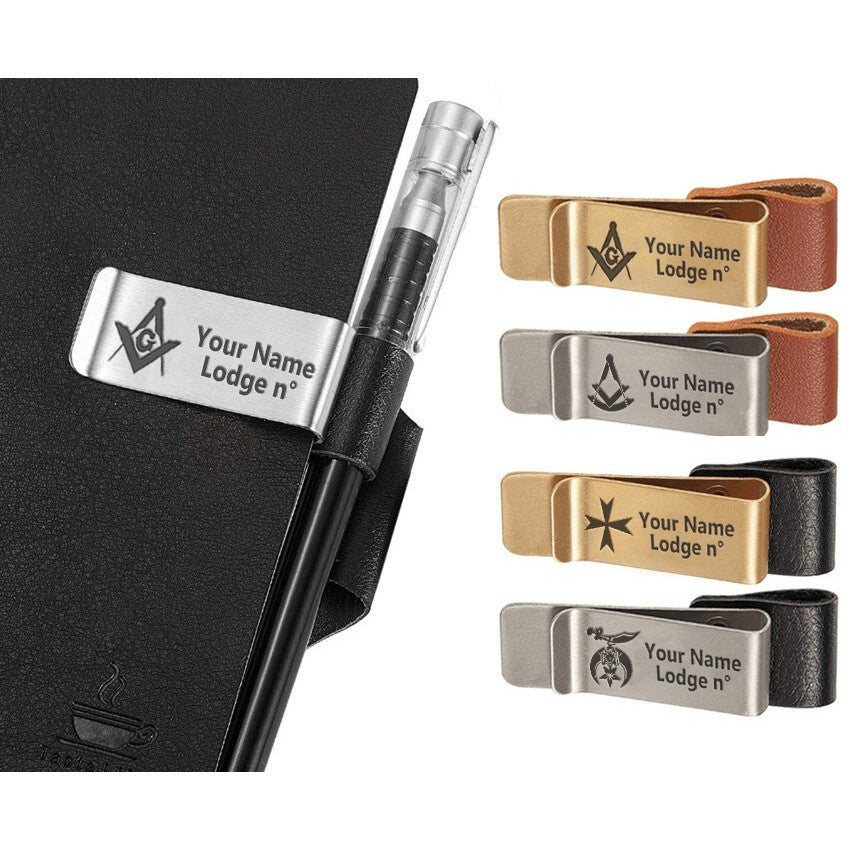 Master Mason Blue Lodge Pen Holder - Black & Brown Leather