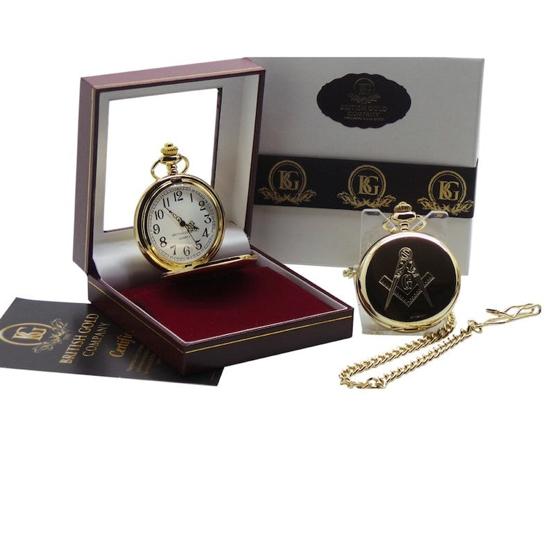 Master Mason Blue Lodge Pocket Watch - 24K Gold Clad Custom Engraving Luxury Gift