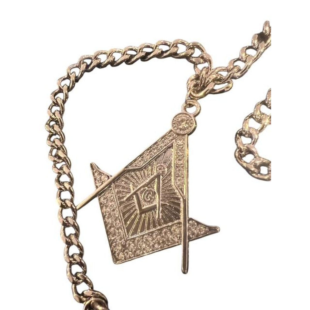 Master Mason Blue Lodge Pocket Watch Chain - Silver and Crystal