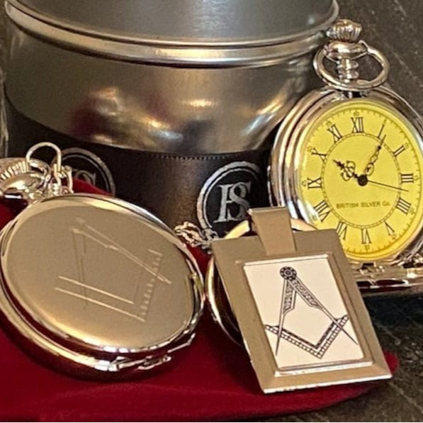 Master Mason Blue Lodge Pocket Watch - Keyring Luxury Gift Set Case