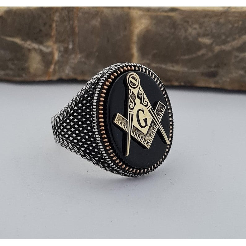 Master Mason Blue Lodge Ring - 16 Grams Sterling Silver With Gold S&C