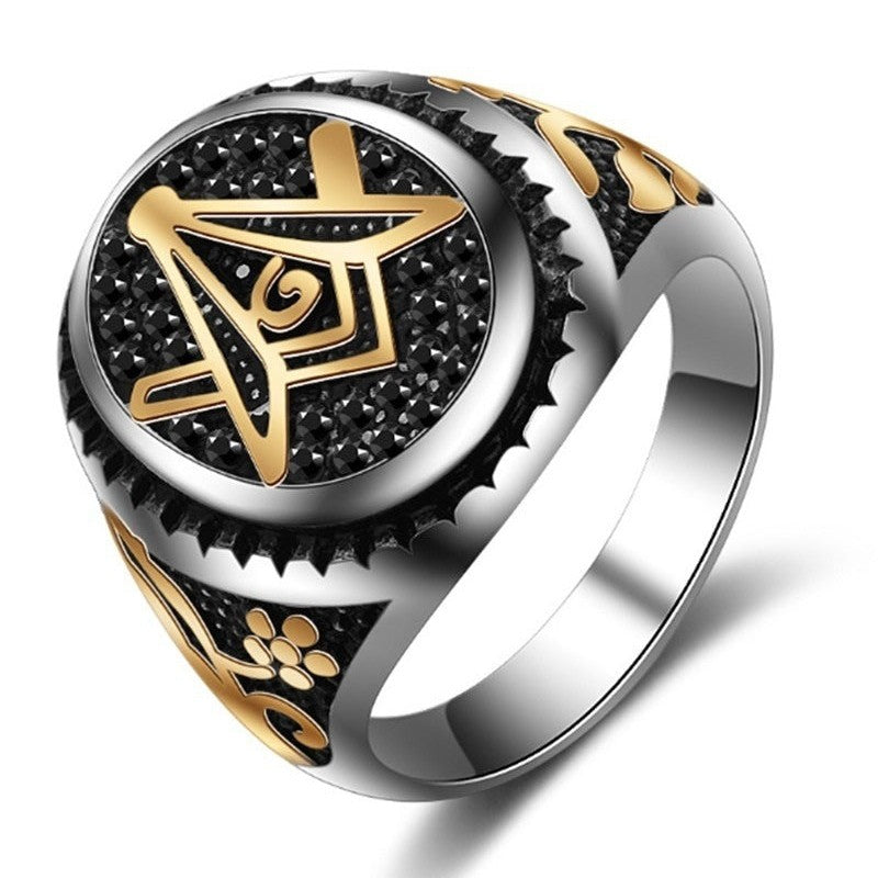 Master Mason Blue Lodge Ring - Black And Gold Square & Compass G