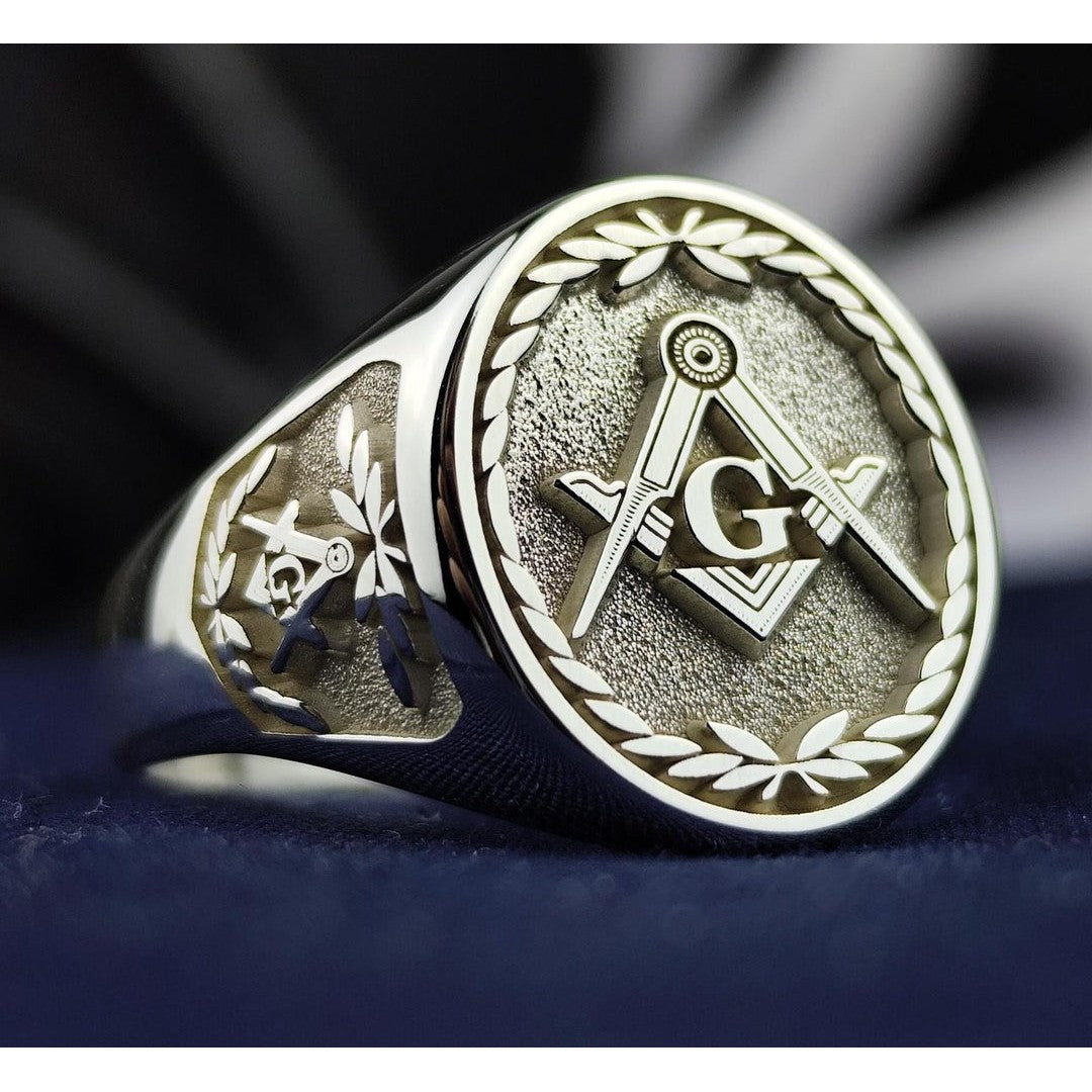 Master Mason Blue Lodge Ring - Engraved Square & Compass G Various Materials