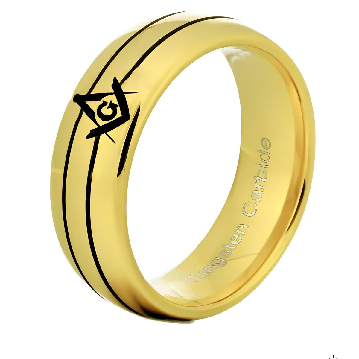 Master Mason Blue Lodge Ring - Gold Rounded Tungsten Personalizable