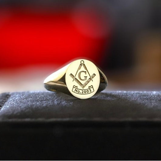 Master Mason Blue Lodge Ring - Solid Gold Customized Lodge Number