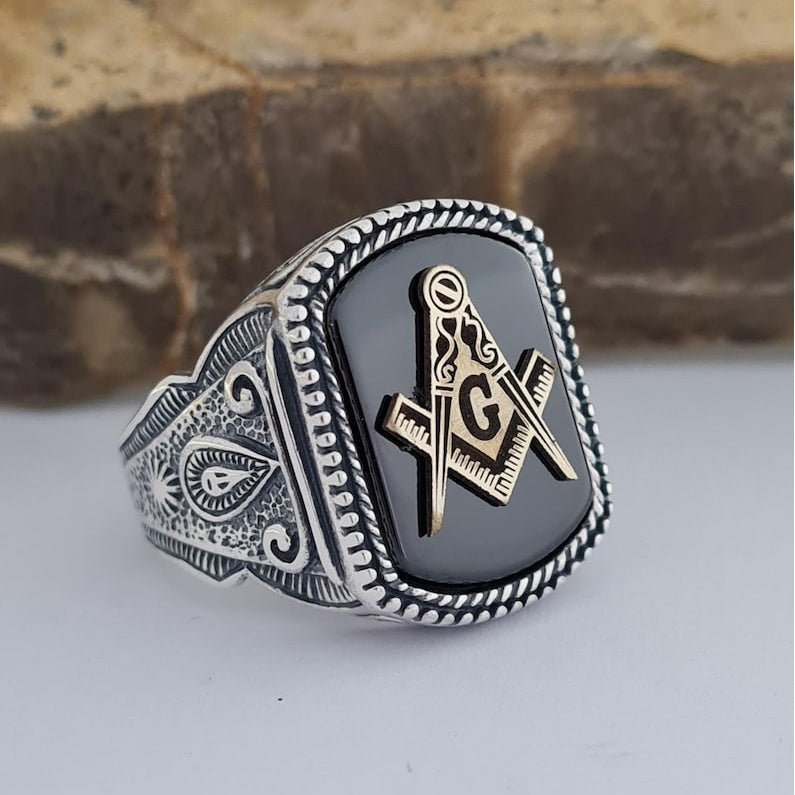 Master Mason Blue Lodge Ring - Sterling Silver With Multiple Stone Choice