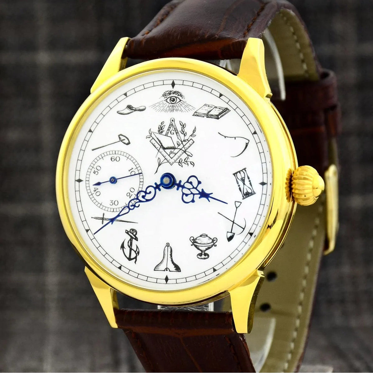 Master Mason Blue Lodge Wristwatch - Stainless Steel Case With Masonic Symbols