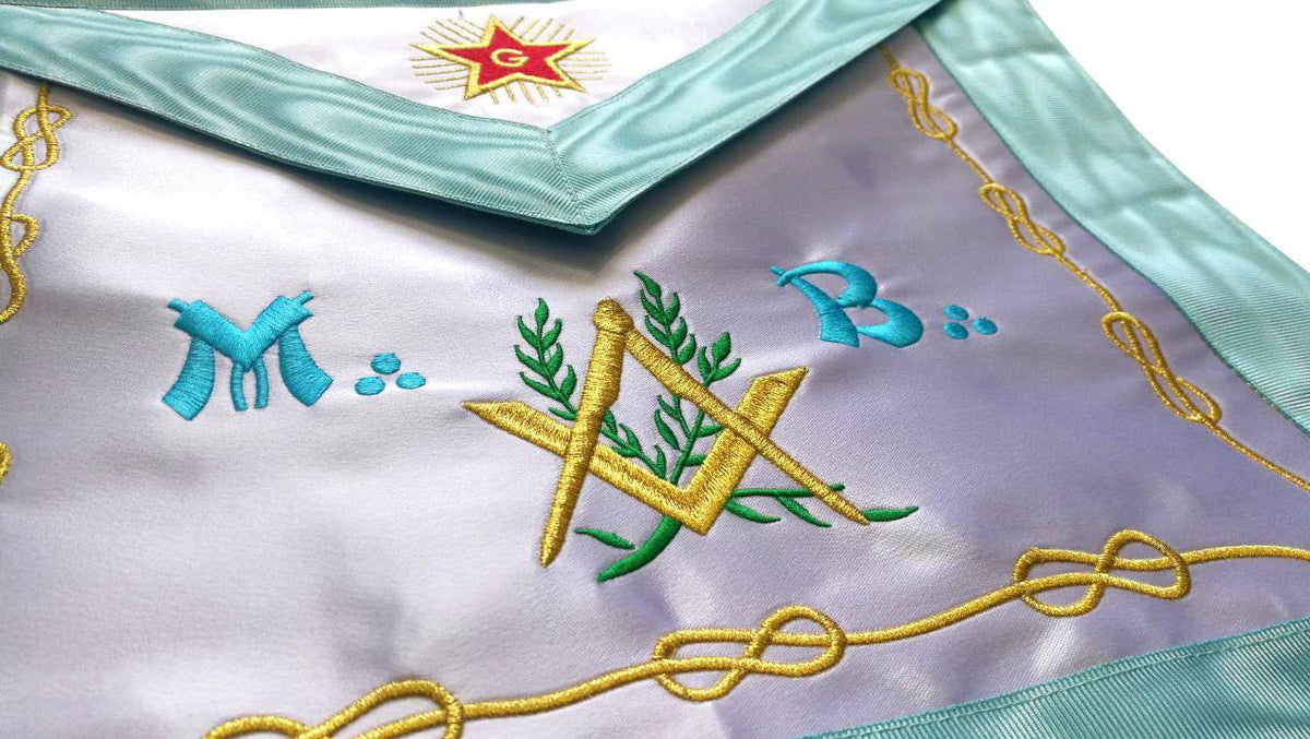 Master Mason French Rite Apron - Sky Blue Silk & Moire Star G - Bricks Masons