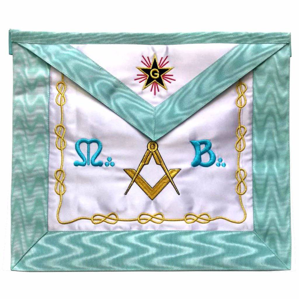 Master Mason French Rite Apron - White & Sky Blue Star G Machine Embroidery - Bricks Masons
