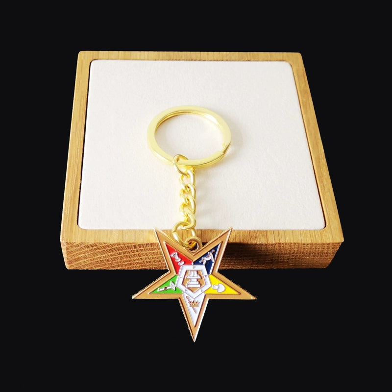 OES Keychain - Gold Plated Chain And Pendant - Bricks Masons