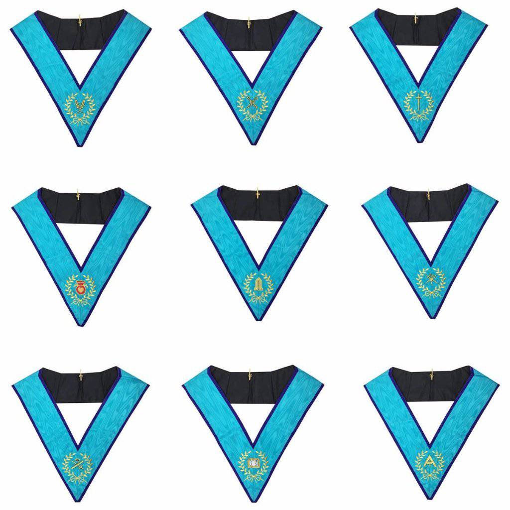 Officers Memphis Misraim French Regulation Officer Collar Set - Machine Embroidery - Bricks Masons