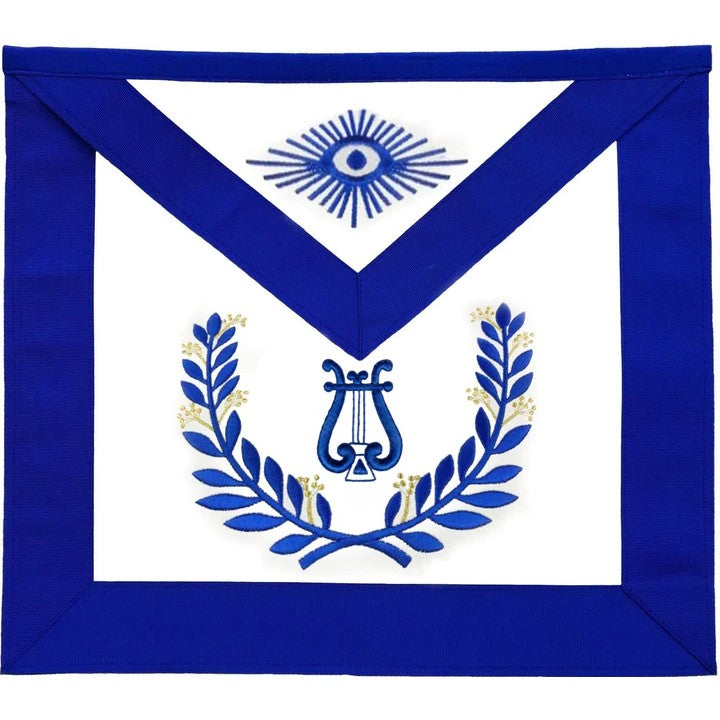 Organist Blue Lodge Officer Apron - Royal Blue Wreath Embroidery