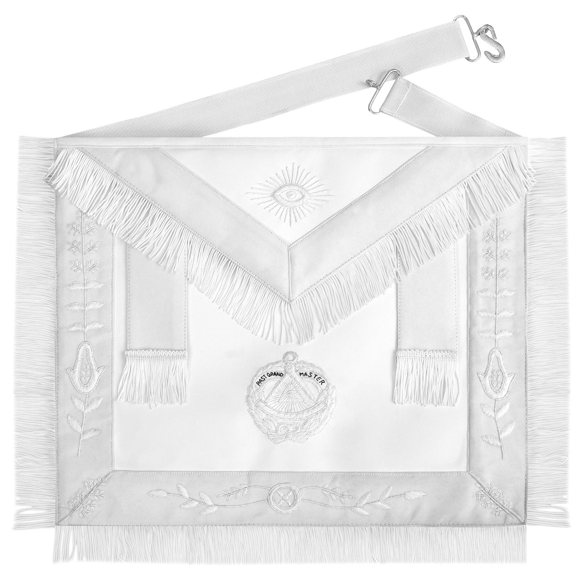Past Grand Master Blue Lodge Apron - All White With Wreath & Quadrant