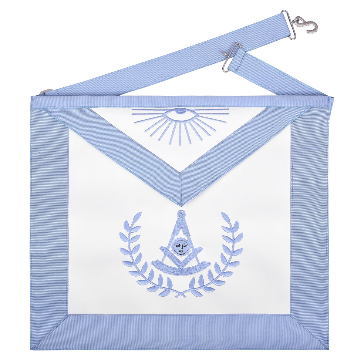 Past Master Blue Lodge Apron - Light Blue Grosgrain Ribbon With Wreath