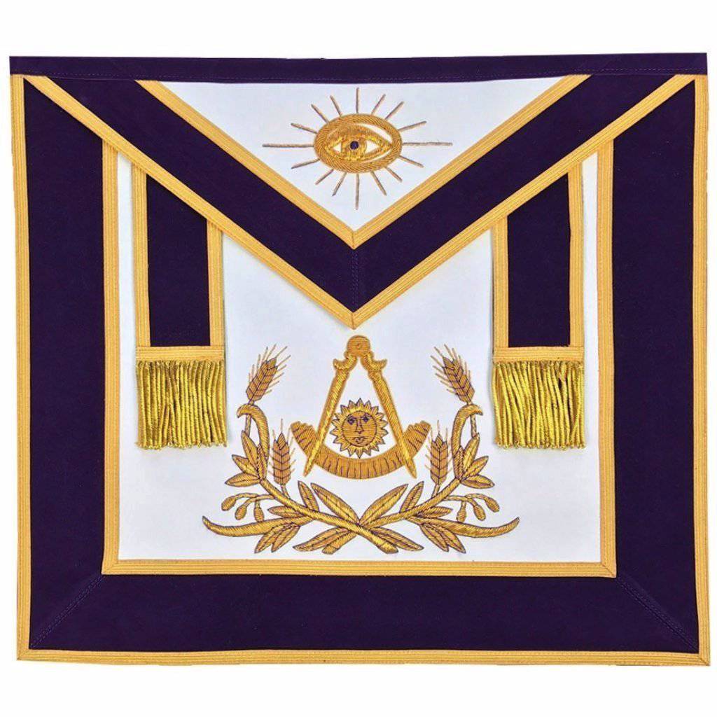 Past Master Blue Lodge Apron - Purple Velvet with Gold Hand Embroidery - Bricks Masons