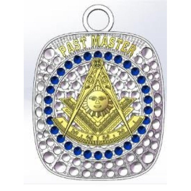Past Master Blue Lodge Pendant - White Gold Plated With Rhinestones
