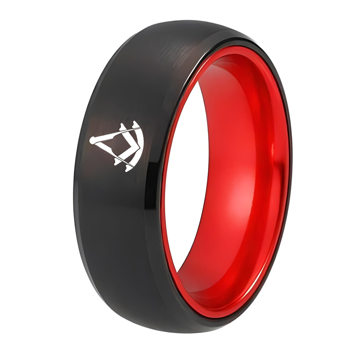 Ring der Blue Lodge für ehemalige Meister – Schwarzes Wolfram mit roter Aluminiumeinlage, personalisierbar